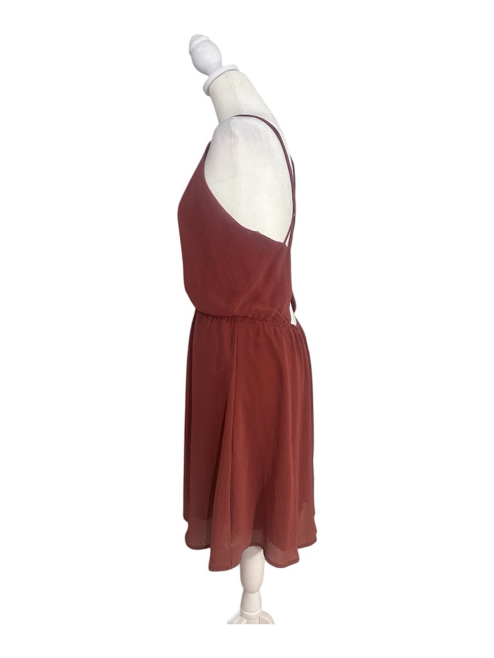 Final Touch Rust Spaghetti Strap Mini Dress Size M Crisscross Back Flirty Skirt - Picture 4 of 8